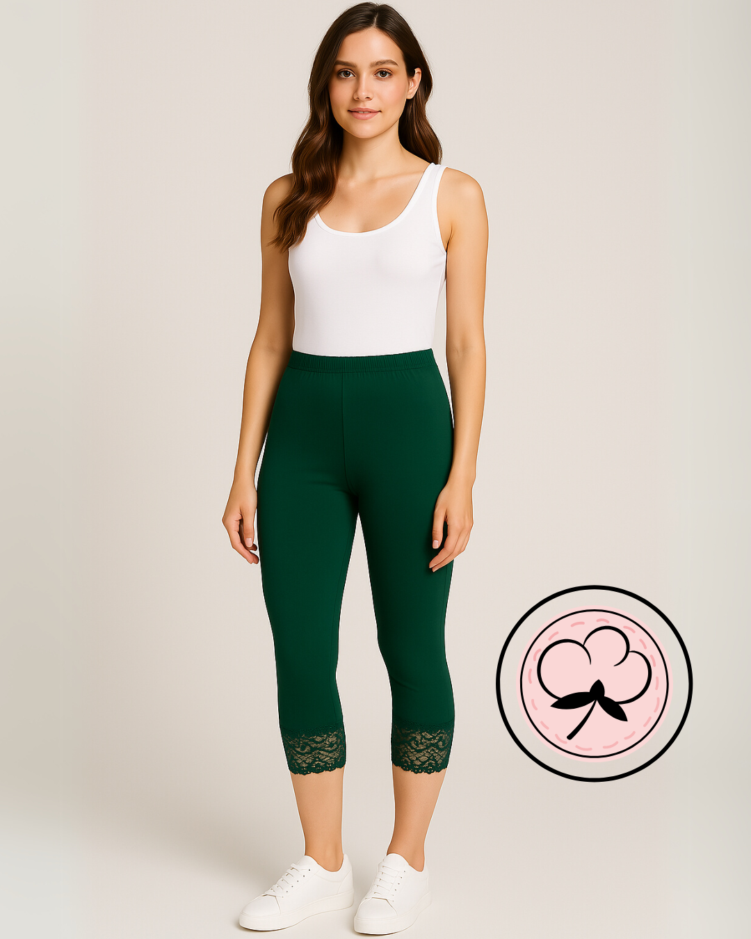 Legginsy 3/4 koronka zieleń butelkowa