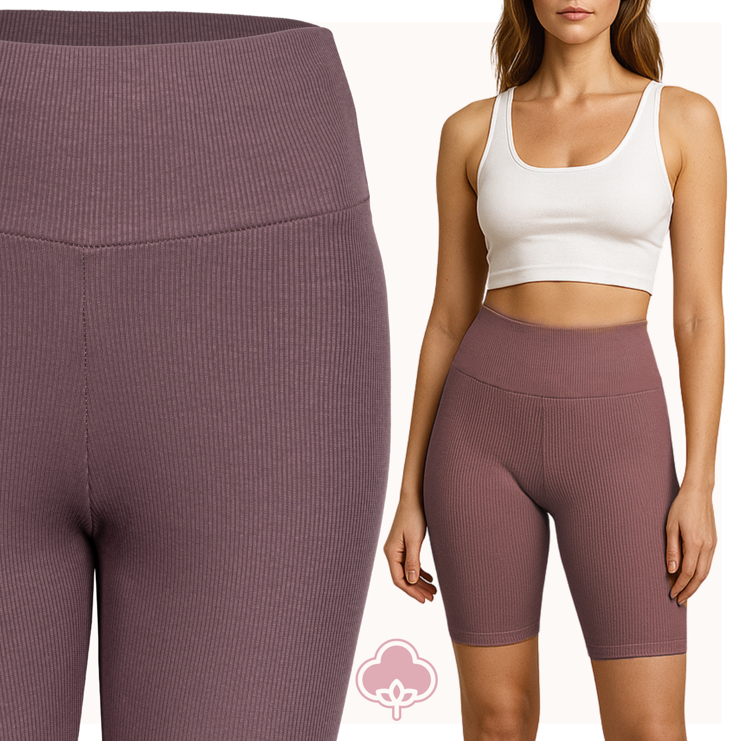 1/2 ribbed leggings with a high waist, cotton sports cyclists