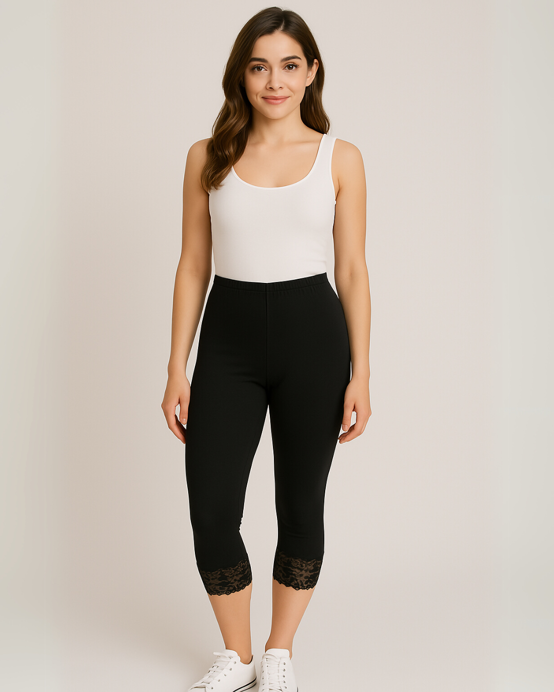 Legginsy 3/4 koronka zieleń butelkowa