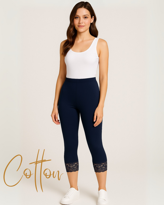 Legginsy 3/4 koronka zieleń butelkowa