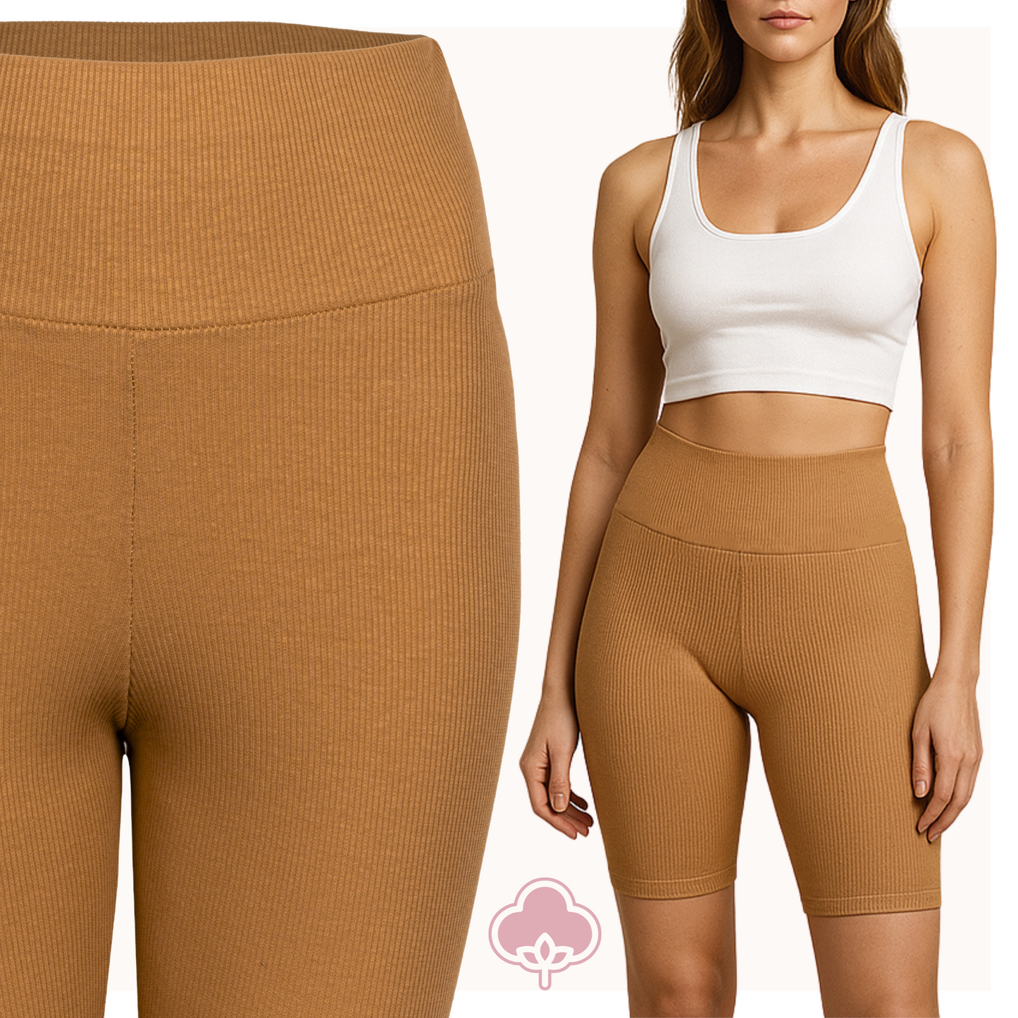 1/2 ribbed leggings with a high waist, cotton sports cyclists