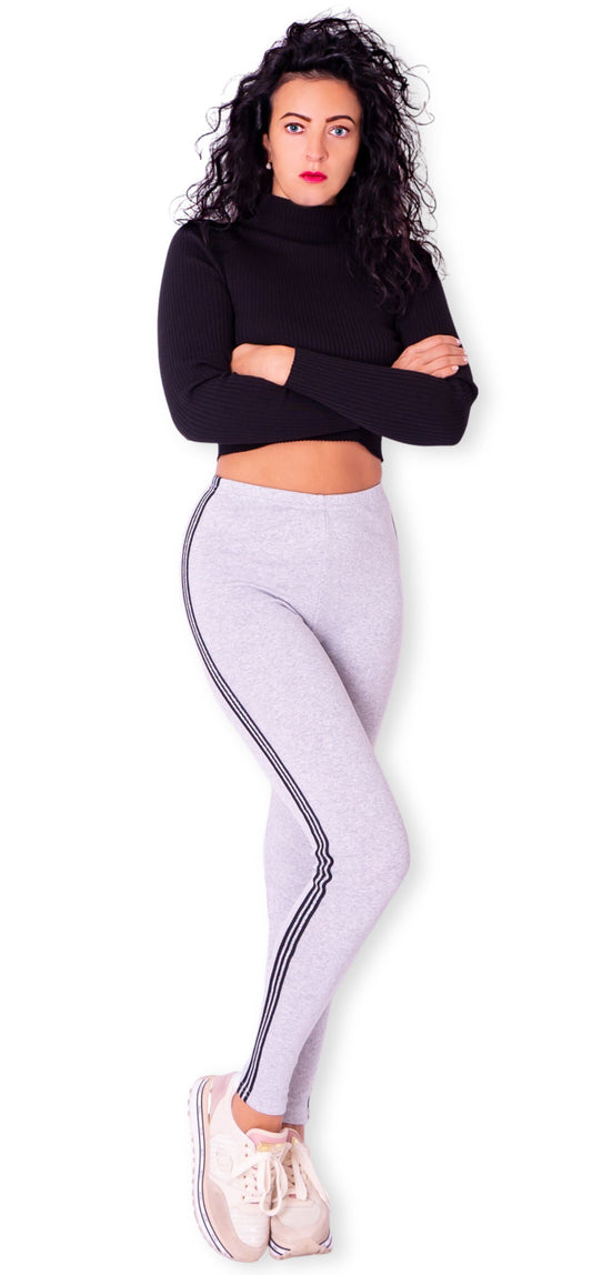 Legginsy bawełniane ocieplane z lampasem