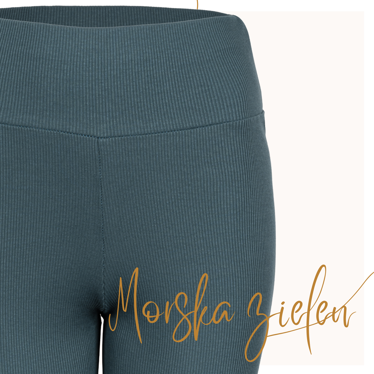 Kolarki prążkowane bawełniane MORSKA ZIELEŃ z wysokim pasem LEGGINSY 1/2 sportowe
