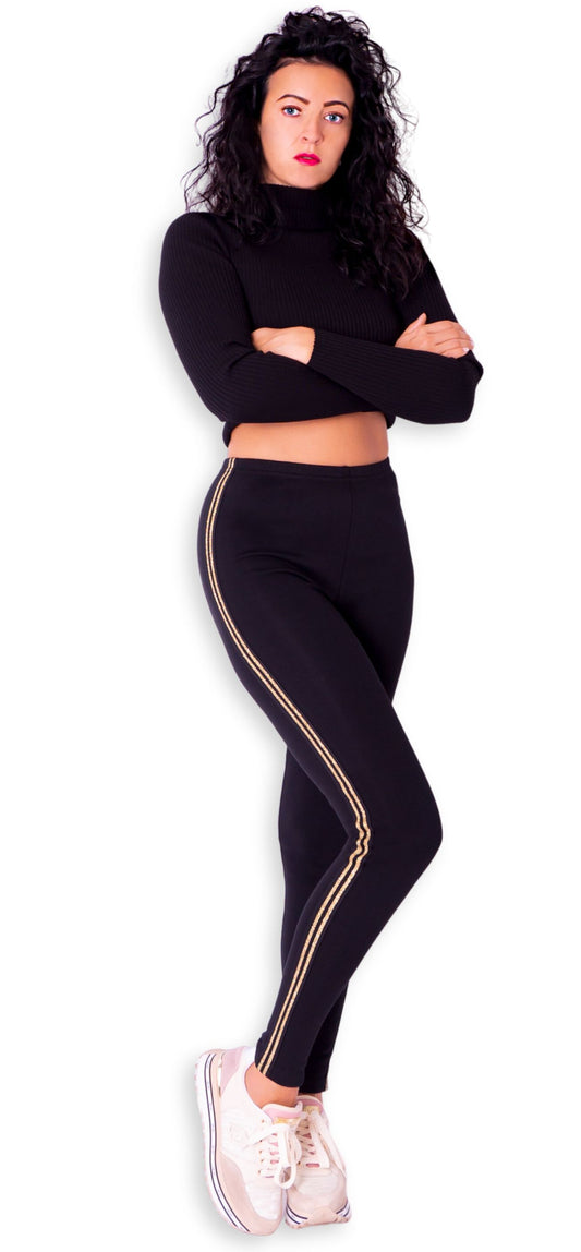 Legginsy bawełniane ocieplane z lampasem