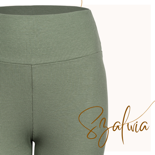 Kolarki prążkowane bawełniane SZAŁWIA z wysokim pasem LEGGINSY 1/2 sportowe